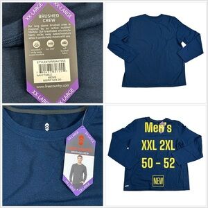 Men’s Free Country 2XL XXL Crewneck Long Sleeve Shirt Navy Blue Fleece Stretch